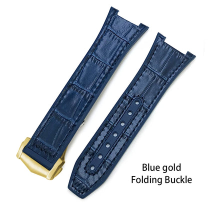 Concave Rubber Cowhide Watch Band, Silicone Leather Watch Strap, Special for Omega Constellation Foldover Structure, 25mm * 14mm