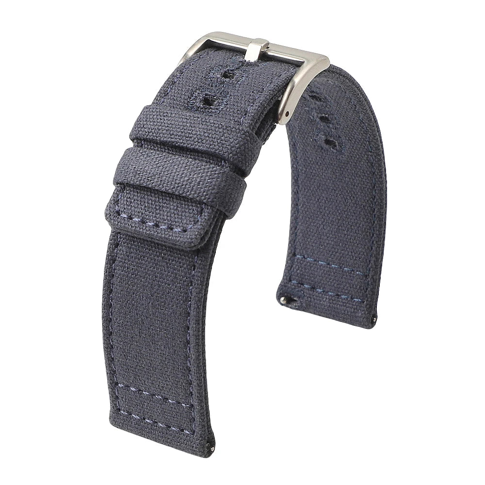 Quick-release nylon canvas watch strap, 18mm 19mm 20mm 22mm, brushed buckle, smartwatch accessories