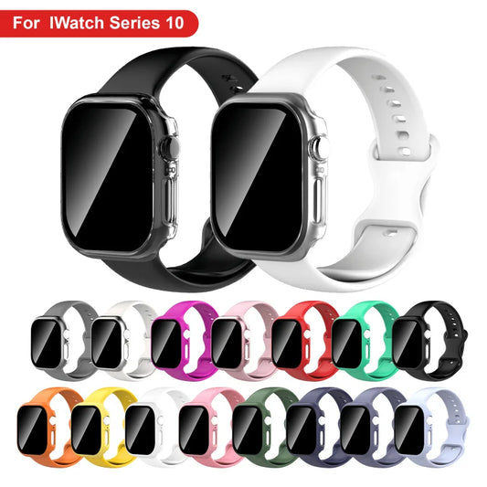 2er-Set für Apple Watch: Gehäuse + Armband + Displayschutz, kompatibel mit S1-S11/SE 38/40/41/Series 10-11 42mm/42/44/45/46/49mm
