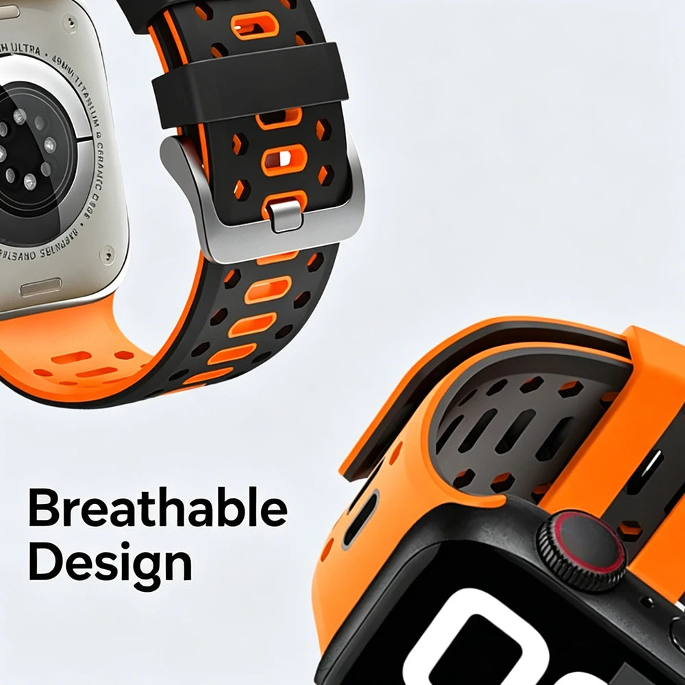 Cinturino sportivo in silicone traspirante per Apple Watch Ultra 2 3, bracciale iWatch da uomo, 49 mm, serie 11 10 46 mm/9 8 7 SE 6 5 44 mm/45 mm
