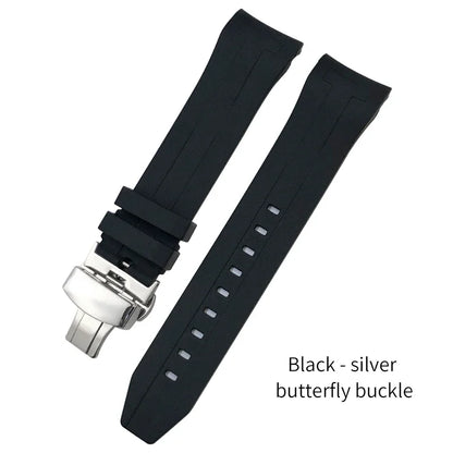 Curved End Rubber Watch Strap, 21mm 22mm, for Tissot T120 Seastar T120407A T120417A, Black Orange Silicone Watch Band