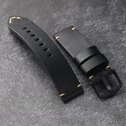 Handmade Cowhide Leather Watch Strap, Top Layer, 20 22 24 26MM, Black, Soft, Foldable, No Sandwich, Flexible