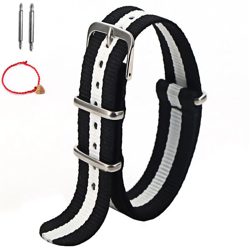 Bracelet de montre à rayures de remplacement pour hommes et femmes, en Nylon, avec boucle ardillon argentée, 16MM 18MM 20MM 22MM, bracelet à dégagement rapide