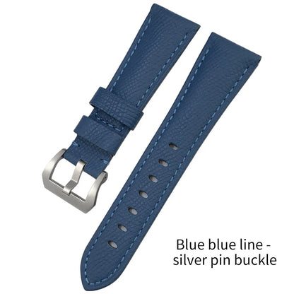 Men's 22mm Blue Cowhide Genuine Leather Watch Strap for PANERAI LUMINOR 1950 GMT SUBMERSIBLE PAM00688 00927 Pin Buckle Band