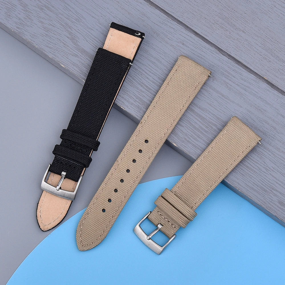 Nylon-Sailcloth-Uhrenarmband 18mm 20mm 22mm Leder-Sailcloth-Uhrenarmband Sportarmband mit Schnellverschluss für Omega Seiko Cartier