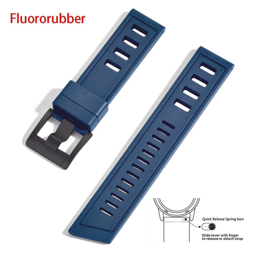 New heavy duty FKM watch strap 20mm 22mm quick release waterproof fluoro rubber watch band 5mm thick unisex suitable for dive sport watch