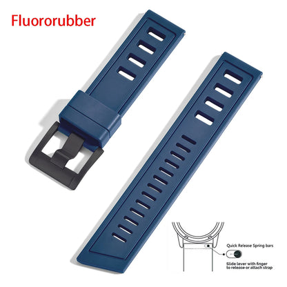New heavy duty FKM watch strap 20mm 22mm quick release waterproof fluoro rubber watch band 5mm thick unisex suitable for dive sport watch
