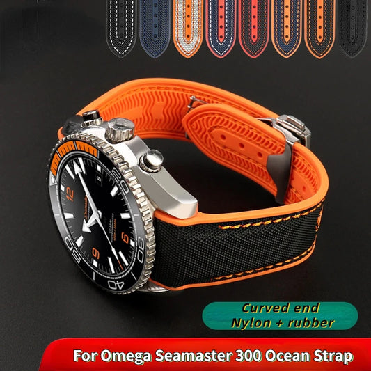 Cinturino curvo per Omega Seamaster 300 Ocean Speedmaster 8900 Planet Ocean, in Nylon e gomma, da uomo, 8 colori, 20mm 22mm