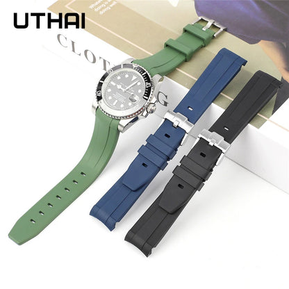 Bracelet de montre en caoutchouc fluoré FKM souple pour hommes et femmes, bracelet de montre universel étanche, bracelet de montre en silicone, UTHAIG28, 20mm