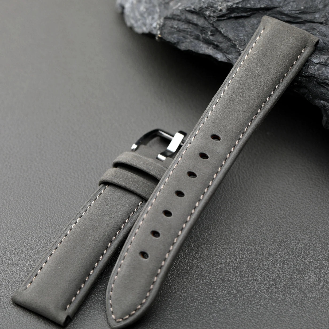 Grey frosted leather strap, 20MM x 18MM cowhide top layer, retro style, suitable for mechanical watch strap