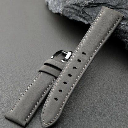 Grey frosted leather strap, 20MM x 18MM cowhide top layer, retro style, suitable for mechanical watch strap