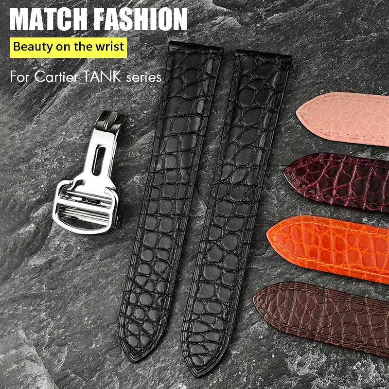 20mm 23mm 17mm 19mm Luxurious Crocodile Leather Watch Strap for Cartier Tank Solo Santos Watch Band American Alligator Men Women