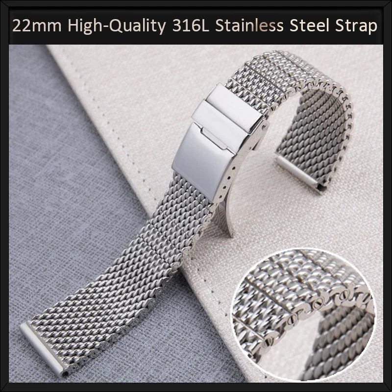 22mm Quality 316L Stainless Steel Woven Mesh Watchband, for Breitling/Omega/IWC/Tudor, Solid Metal Watch Bracelet AB2010