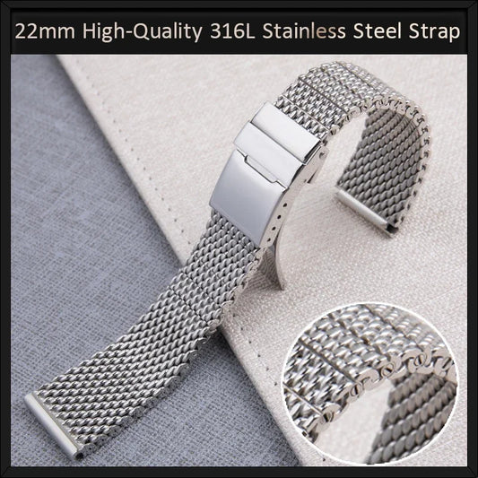 Cinturino per orologio in maglia milanese in acciaio inossidabile 316L di qualità 22 mm, per Breitling/Omega/IWC/Tudor, Cinturino in metallo massiccio AB2010