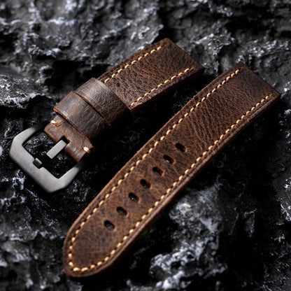 Handmade Italian Cowhide Leather Strap, Brown, 20 21 22MM 23MM 24MM 26MM, Thick Leather Watch Band for Men, Retro Style Watch Strap