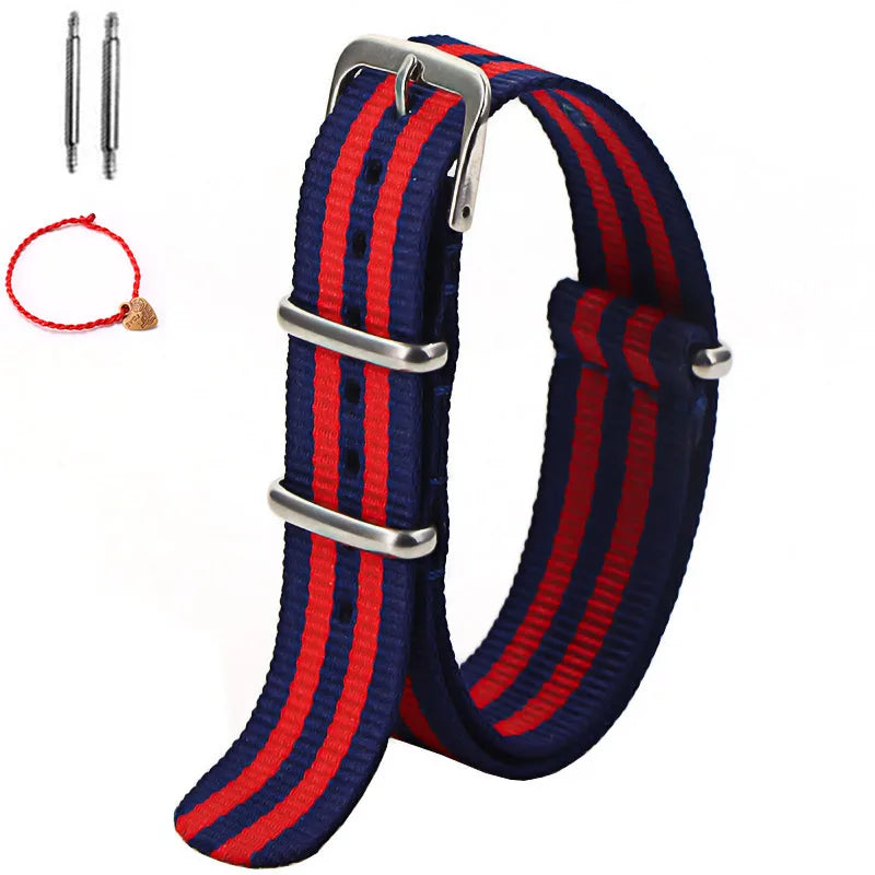 Bracelet de montre à rayures de remplacement pour hommes et femmes, en Nylon, avec boucle ardillon argentée, 16MM 18MM 20MM 22MM, bracelet à dégagement rapide