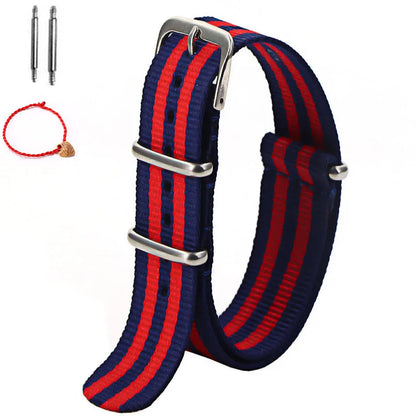 Bracelet de montre à rayures de remplacement pour hommes et femmes, en Nylon, avec boucle ardillon argentée, 16MM 18MM 20MM 22MM, bracelet à dégagement rapide