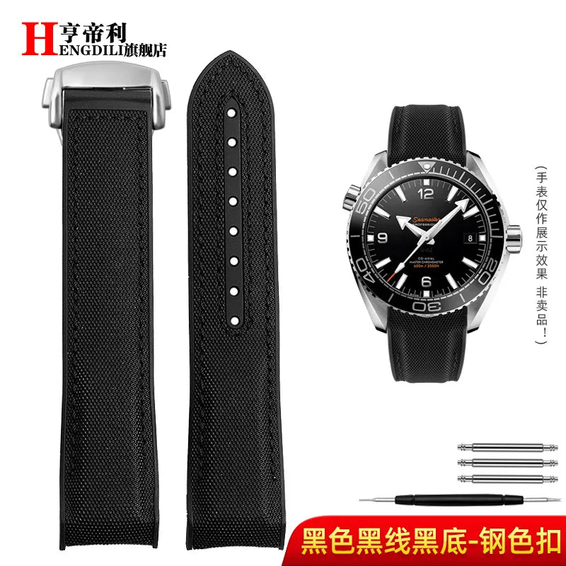 Bracelet à extrémité incurvée pour hommes, 8 couleurs, pour Omega Seamaster 300 Ocean Speedmaster 8900 Planet Ocean, 20m 22mm, tissu en Nylon et caoutchouc