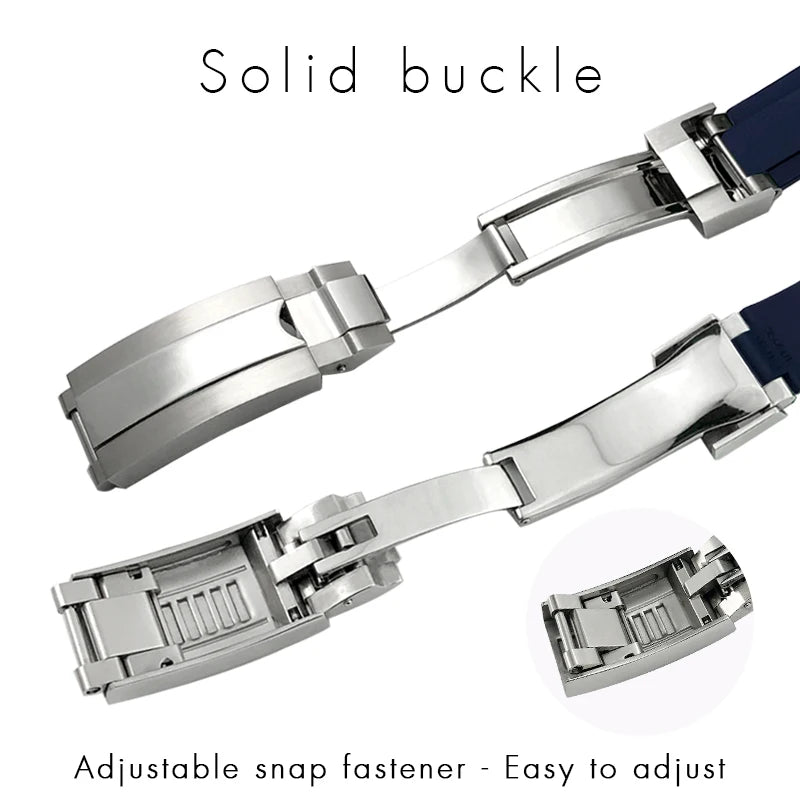 Bracelet de montre en caoutchouc fluoré FKM souple, 18mm, 20mm, 21mm, 22mm, pour Rolex Submariner GMT Daytona Yacht-Master, boucle coulissante OYSTERFLEX