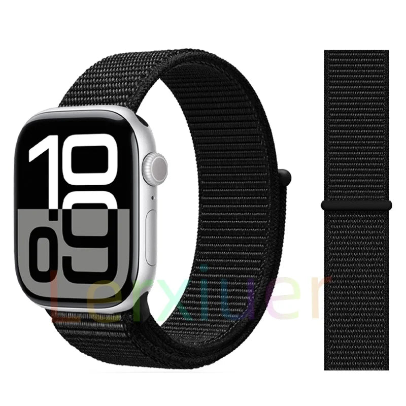 适用于 Apple Watch 46mm 44mm 45mm 40mm 41mm 42mm 的尼龙回环表带，适配 iWatch 系列 11 10 9 SE 8 7 6 5 4 Ultra 3 2 49mm