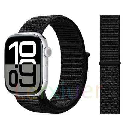 适用于 Apple Watch 46mm 44mm 45mm 40mm 41mm 42mm 的尼龙回环表带，适配 iWatch 系列 11 10 9 SE 8 7 6 5 4 Ultra 3 2 49mm