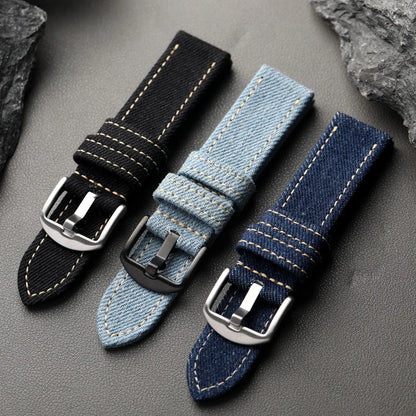 Handmade Japanese Okayama Denim Watch Strap, 20 22 24 26MM, Rugged Double Layer Style, Suitable for Mountain Watches