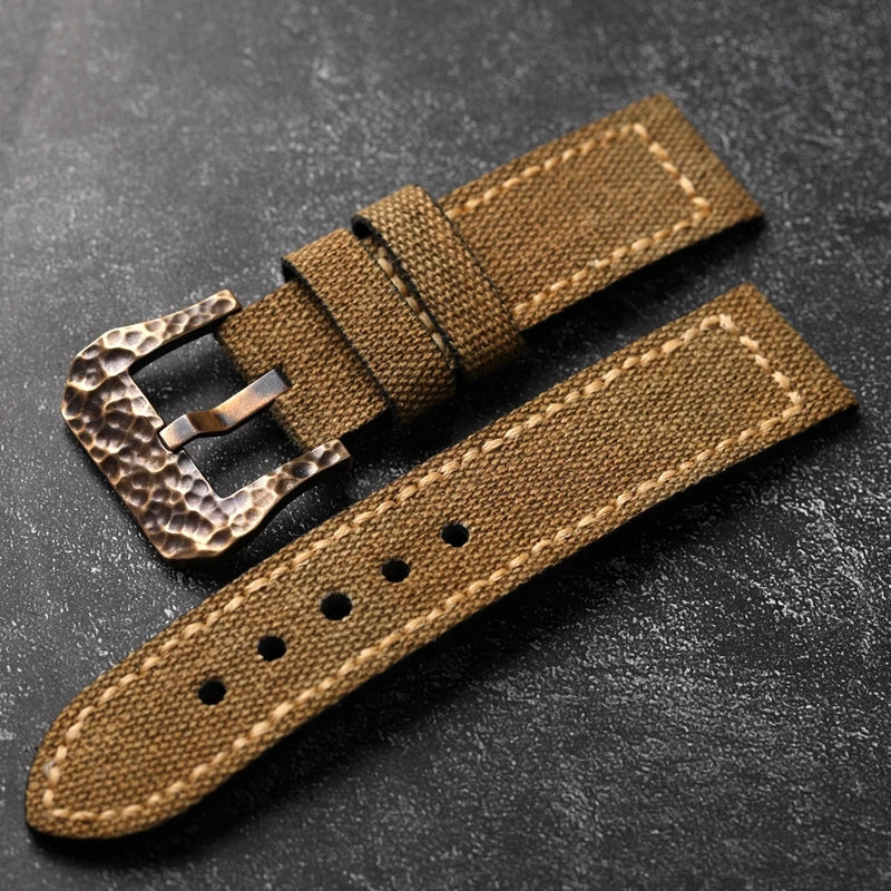 Bracelet de montre en toile bronze fait main pour homme, bracelet de style vintage, martelé, structuré, épais, noir, vert, 20mm, 22mm, 24mm, 26mm
