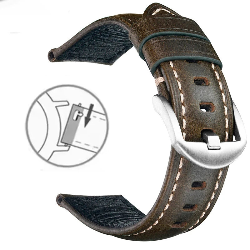 Correa de reloj de cuero de liberación rápida de 20 mm 22 mm, cuero auténtico Crazy Horse aceitado y encerado, estilo vintage, producto estrella, correa de repuesto retro para ropa de trabajo