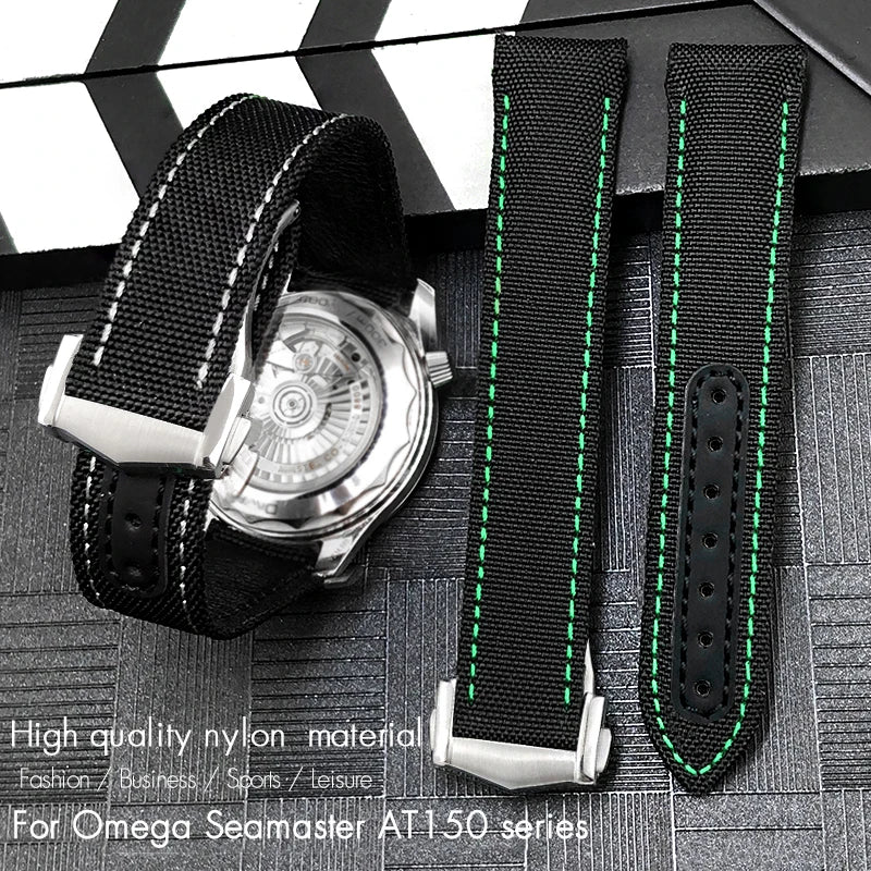 Bracelet de montre en tissu nylon de haute qualité avec base en cuir, adapté à Omega Seamaster Diver 300M AT150 Aqua Terra |   19 mm 20 mm 21 mm