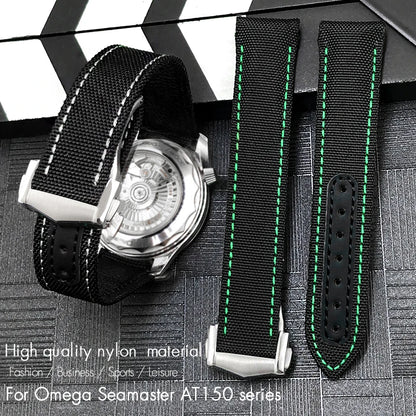 Bracelet de montre en tissu nylon de haute qualité avec base en cuir, adapté à Omega Seamaster Diver 300M AT150 Aqua Terra |   19 mm 20 mm 21 mm