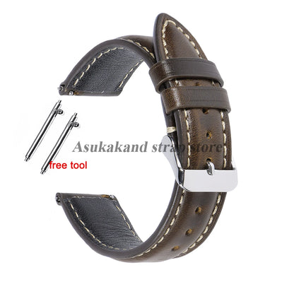 18mm 19mm 20mm 21mm 22mm Universal Vintage Oil Wax Leather Watch Straps Brown Top Coat Watch Strap Men's Accessories Tang Buckle