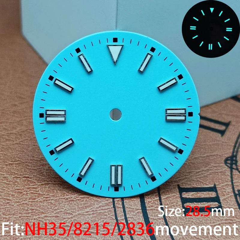 The 28.5mm luminous yellow, black, blue, and green sterile watch face is suitable for NH35/8215/2836 movement watch accessories