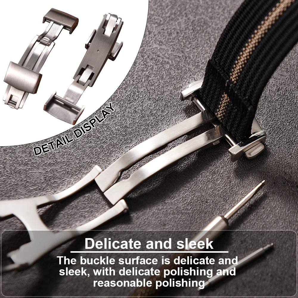 Omega ribbed nylon watch strap with deployant clasp 18mm 20mm 22mm, FKM rubber sport strap for Swatch MoonSwatch