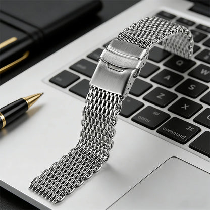 Cinturino per orologio in acciaio inossidabile 18 mm 20 mm 22 mm 24 mm, maglia milanese tipo "Shark Mesh" da immersione, doppia chiusura in metallo