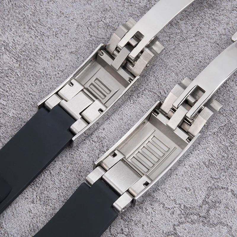 Cinturino per orologio in gomma fluorurata nera, lamiera d'acciaio da 20mm, per Rolex Stap, per Submariner OYSTERFLEX Yacht Master Datejust, cinturino in gomma