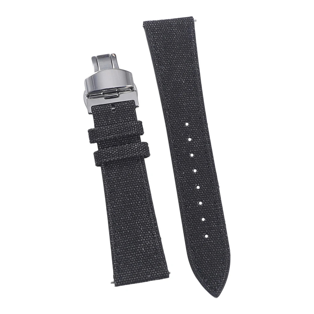 Bracelet de montre en toile haute densité 20 mm 22 mm, bracelet de montre rétro en cuir et tissu avec boucle papillon à dégagement rapide