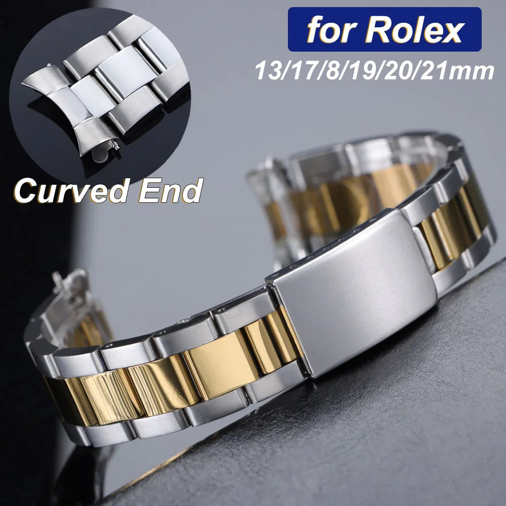 Bracelet de montre à extrémité incurvée de luxe, 18mm 19mm 20mm 21mm pour Rolex Oyster Perpetual King 13mm 17mm, accessoires de Bracelet en acier inoxydable