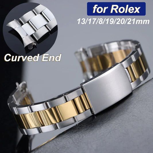 Cinturino per orologio di lusso con estremità curve, 18 mm 19 mm 20 mm 21 mm per Rolex Oyster Perpetual King 13 mm 17 mm, accessori per bracciali in acciaio inossidabile