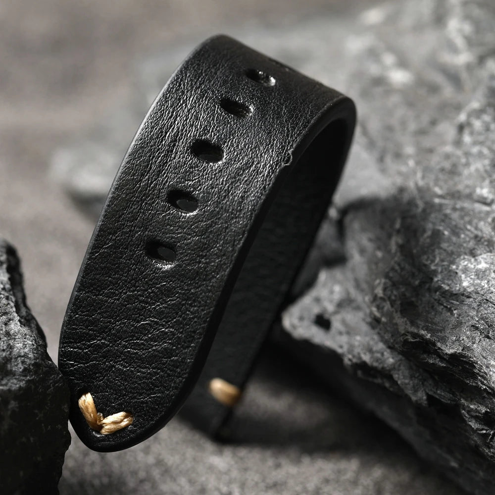 Handmade Top Layer Cowhide Leather Strap, Black Brown Bronze Watchband 19 20 21 22MM, Pure Copper Bezel, Bronze Watch Accessories
