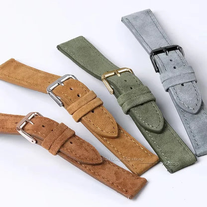 Bracelet de montre en cuir véritable suédé pour Seiko, Vintage, couture faite à la main, pour Rolex 18mm 19mm 20mm 22mm 24mm