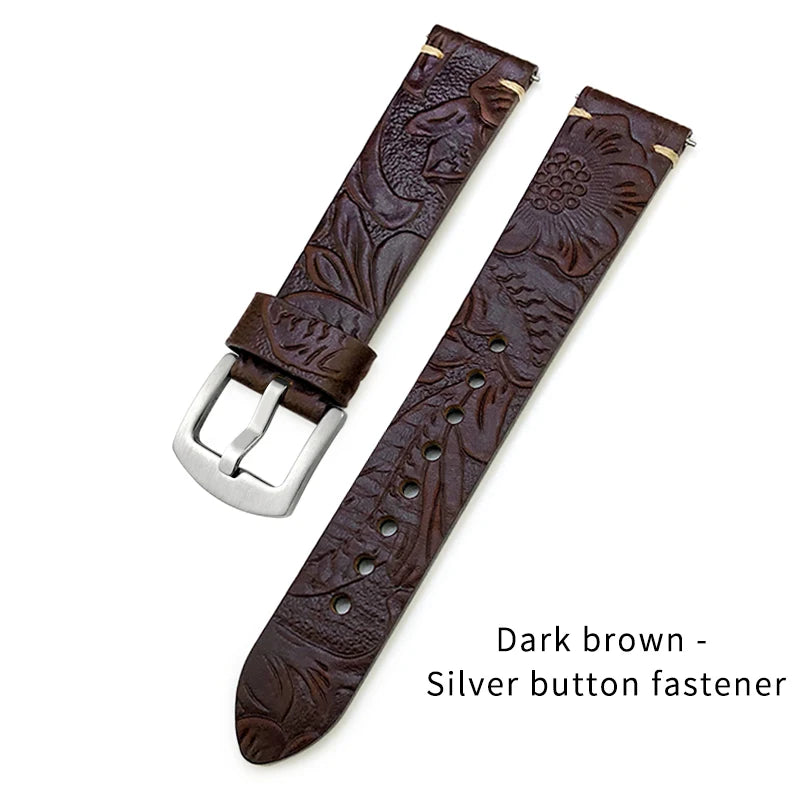 Cinturino per orologio in vera pelle con motivo goffrato, a sgancio rapido, 19mm 20mm 21mm 22mm, personalizzato, retrò, stile selvaggio, in pelle bovina