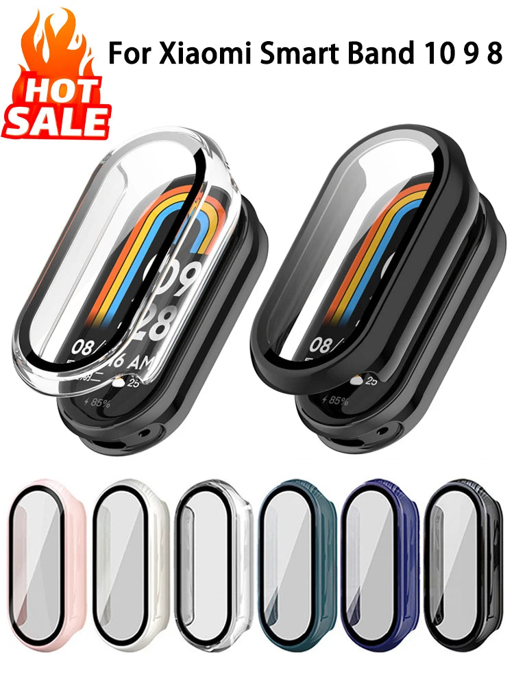 Verre trempé + étui PC pour Xiaomi Mi Band 10 9 8, housse antichoc, protection d'écran entièrement rigide, accessoires Xiaomi Smart Band 10 9