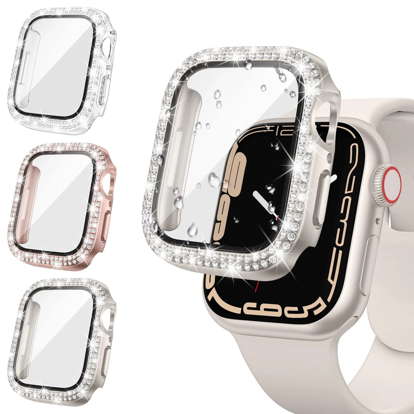 Coque en verre et diamant pour Apple Watch, 46mm 40mm 44mm 41mm 42mm 45mm, protection antichoc brillante, iWatch série 11 10 9 SE 7 8