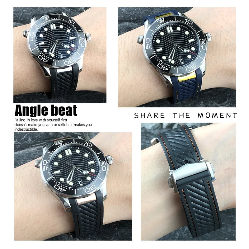Bracelet de montre en caoutchouc incurvé de 19mm, 20mm, 21mm, adapté à Omega AT150 Seamaster 300 AQUA TERRA, bracelets en or Rose, bracelet de montre en Silicone