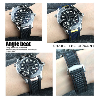 Bracelet de montre en caoutchouc incurvé de 19mm, 20mm, 21mm, adapté à Omega AT150 Seamaster 300 AQUA TERRA, bracelets en or Rose, bracelet de montre en Silicone