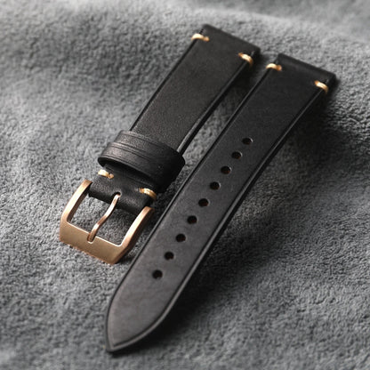 Bracelet en cuir de vache fait à la main, 20MM 21MM marron vert noir Style Vintage, montre en Bronze, boucle en Bronze