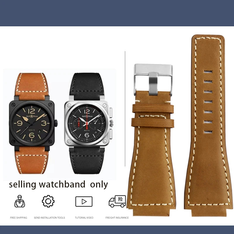 Cinturino in vera pelle da uomo, accessori speciali per orologi, cinturino da 24 mm, serie BELL ROSS BR01 BR03