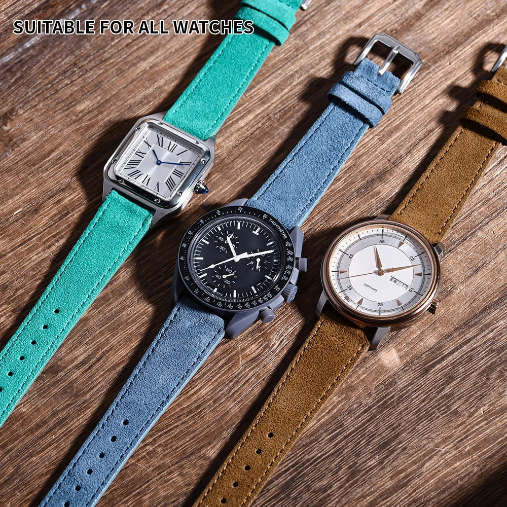 Bracelet en cuir suédé souple 18/19/20/22mm, gris, Vintage, à dégagement rapide, pour Omega Seiko Huawei, ceinture universelle