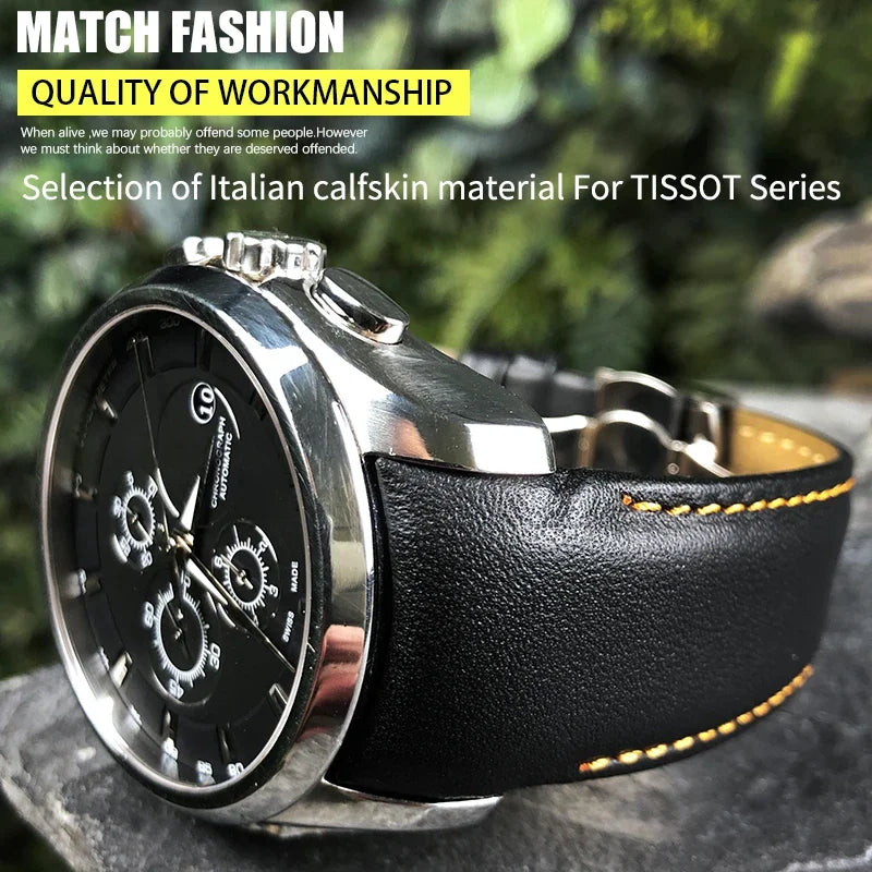 Cinturino per orologio in vera pelle 22mm 23mm 24mm adatto per Tissot T 035617 T035 cinturino in pelle di vacchetta nera fibbia deployante uomo