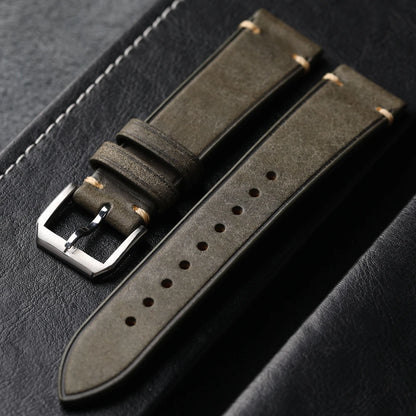 Genuine Leather Bracelet for Men, Handmade, Italian Head, Vintage Style, 18 19 20 21 22MM, Black, Brown, Grey, Green